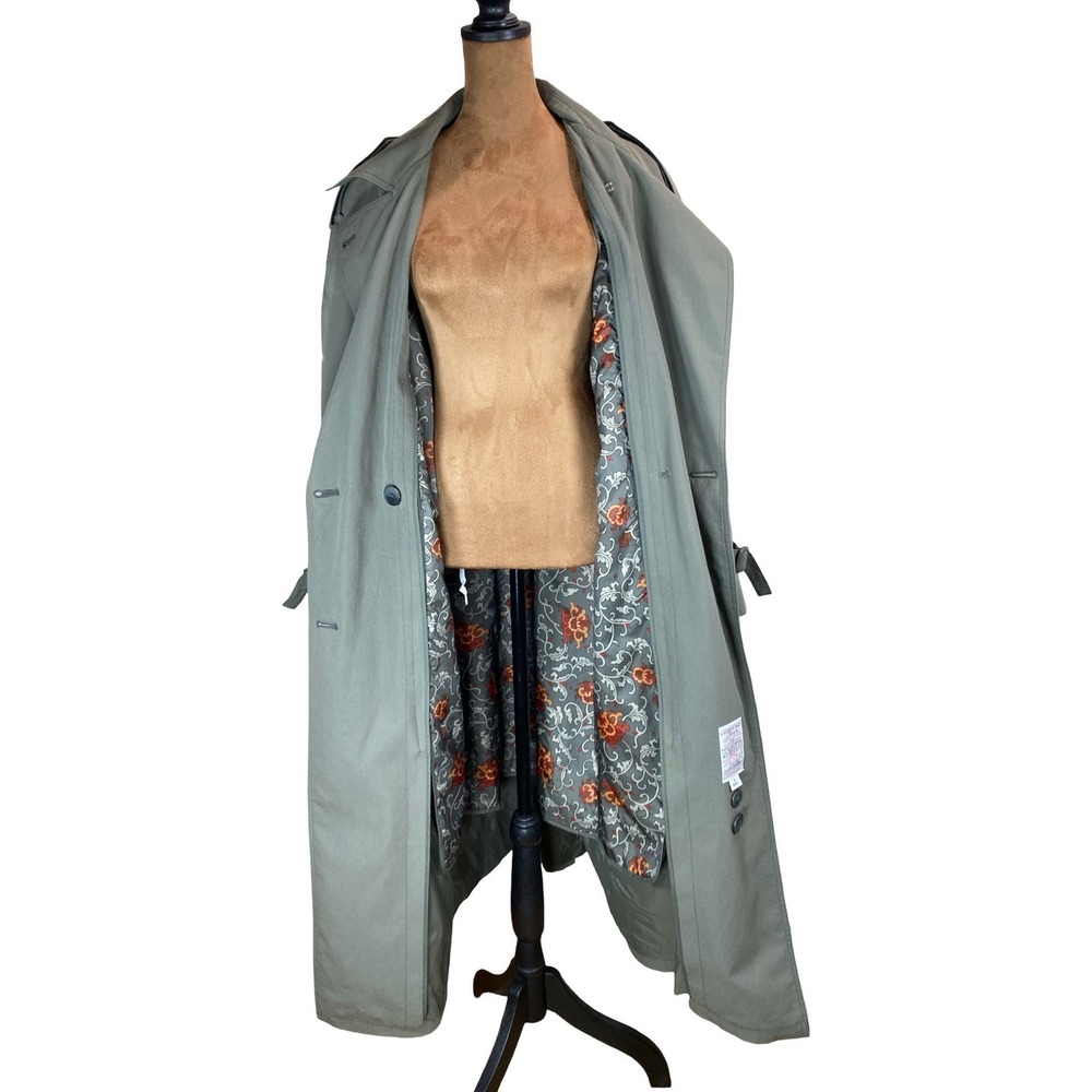 London Fog Vintage Trench Coat Sage Green Double Breasted Belted 6 Reg USA Made - Picture 12 of 16